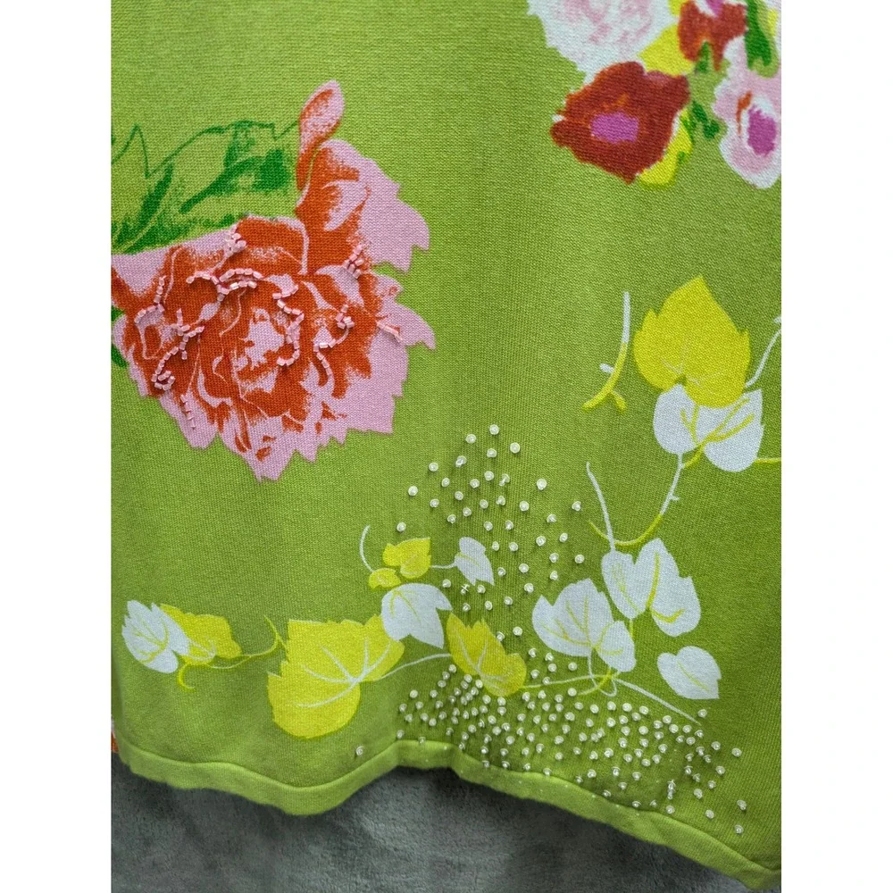 Floral Sweater Womens Medium Knit‎ Mesh Sleeve Beaded Grannycore Cottagecore